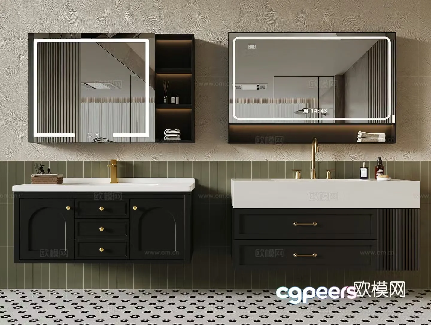 French bathroom cabinet bathroom mirror 3d model