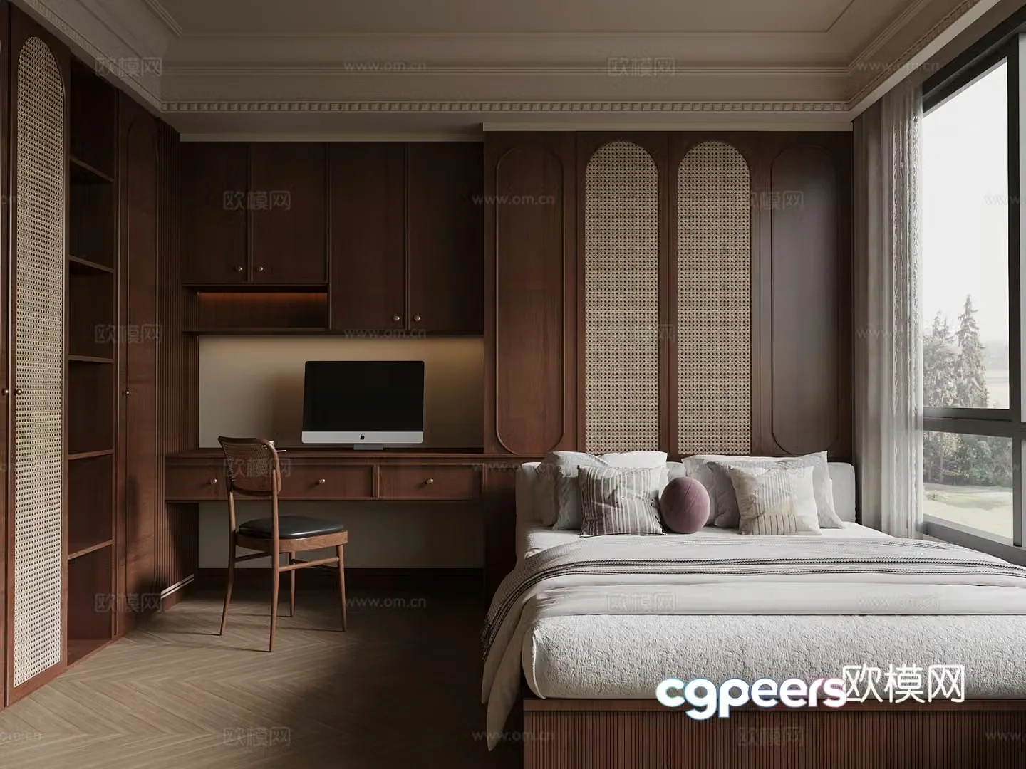 French retro style bedroom tatami bedroom 3d model