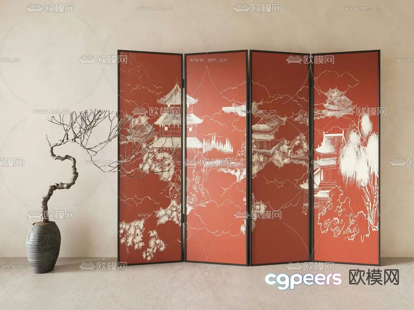New Chinese style mural screen 3D model