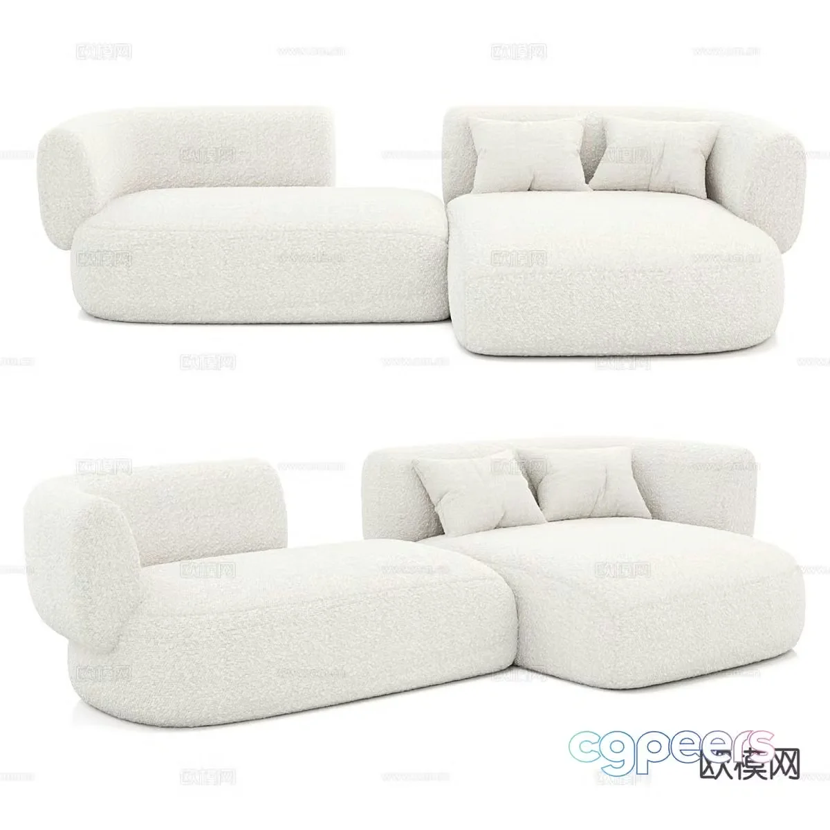 Cream style double sofa corner sofa 3d model
