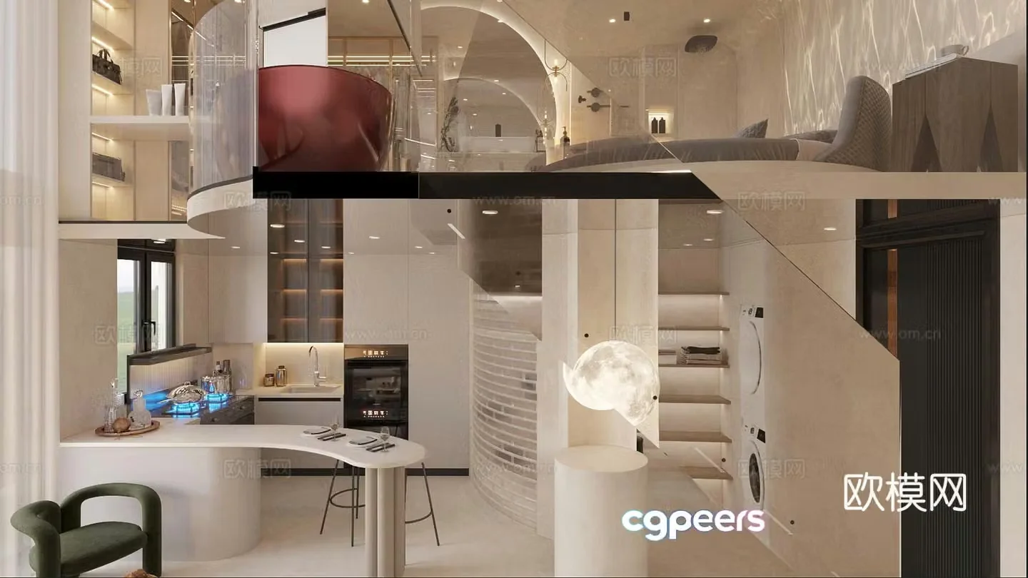 Single apartment loft apartment duplex apartment apartment living room 3d model