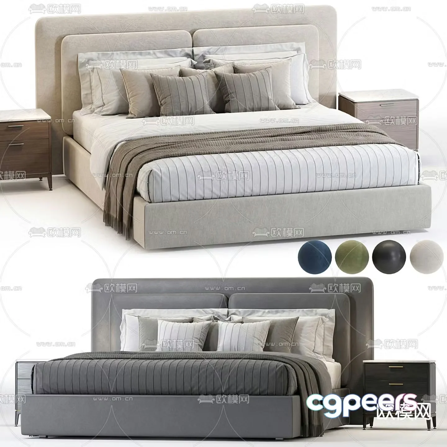 Comocasa modern fabric double bed 3d model