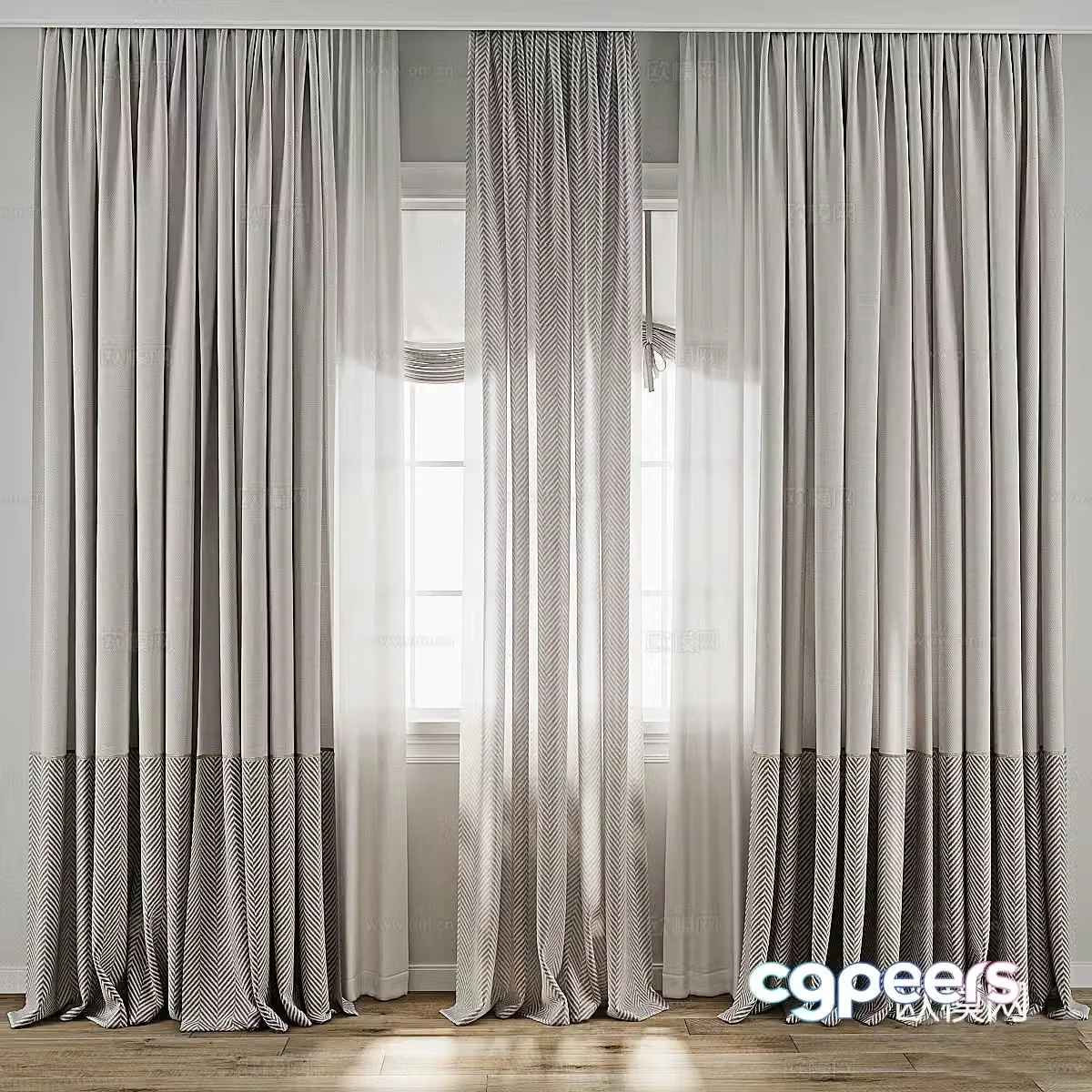 New Chinese cotton and linen curtains gauze curtains 3D model