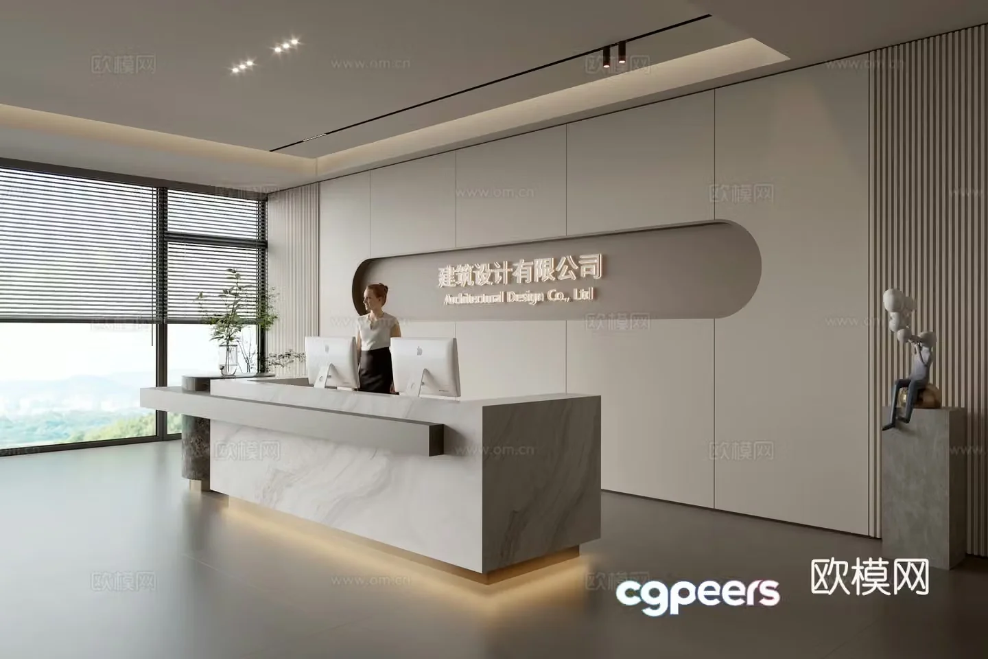 Modern company front desk reception area bar reception desk service desk company front desk background 3D model