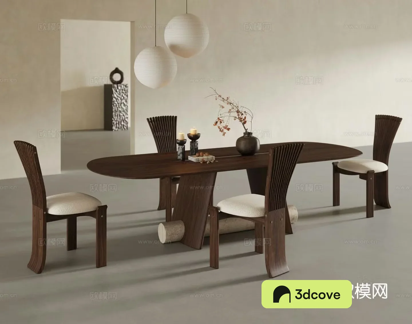 Wabi-sabi style solid wood dining table and chairs