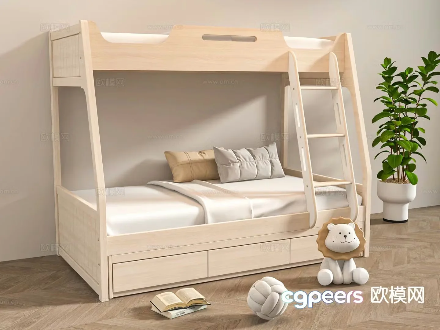 Log style children’s bed bunk bed 3D model