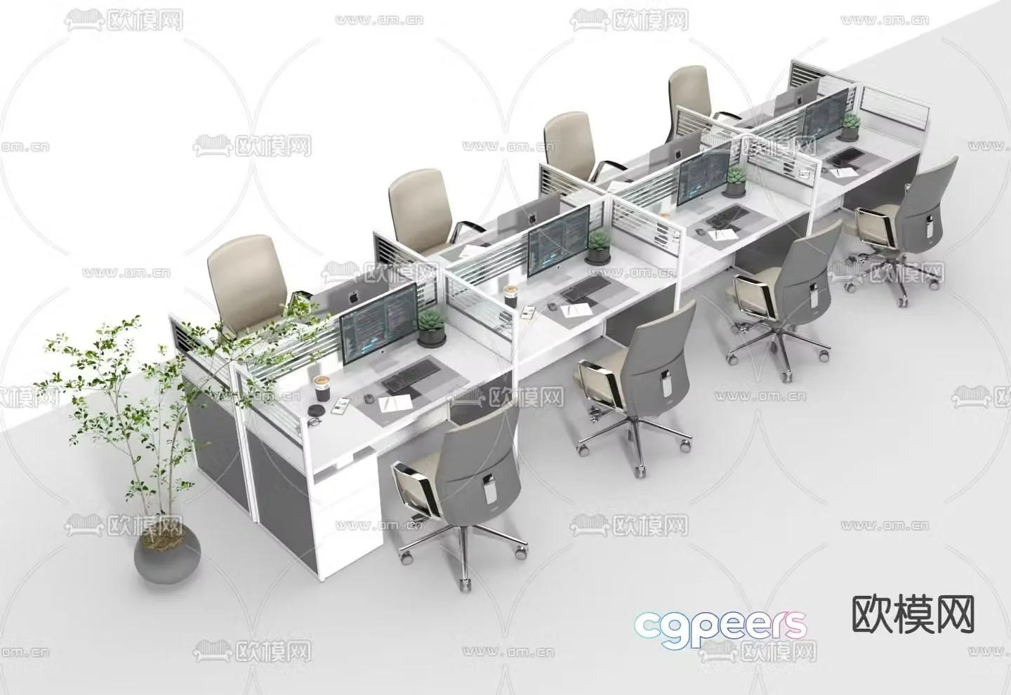 Office desk and chair screen card station 3D model