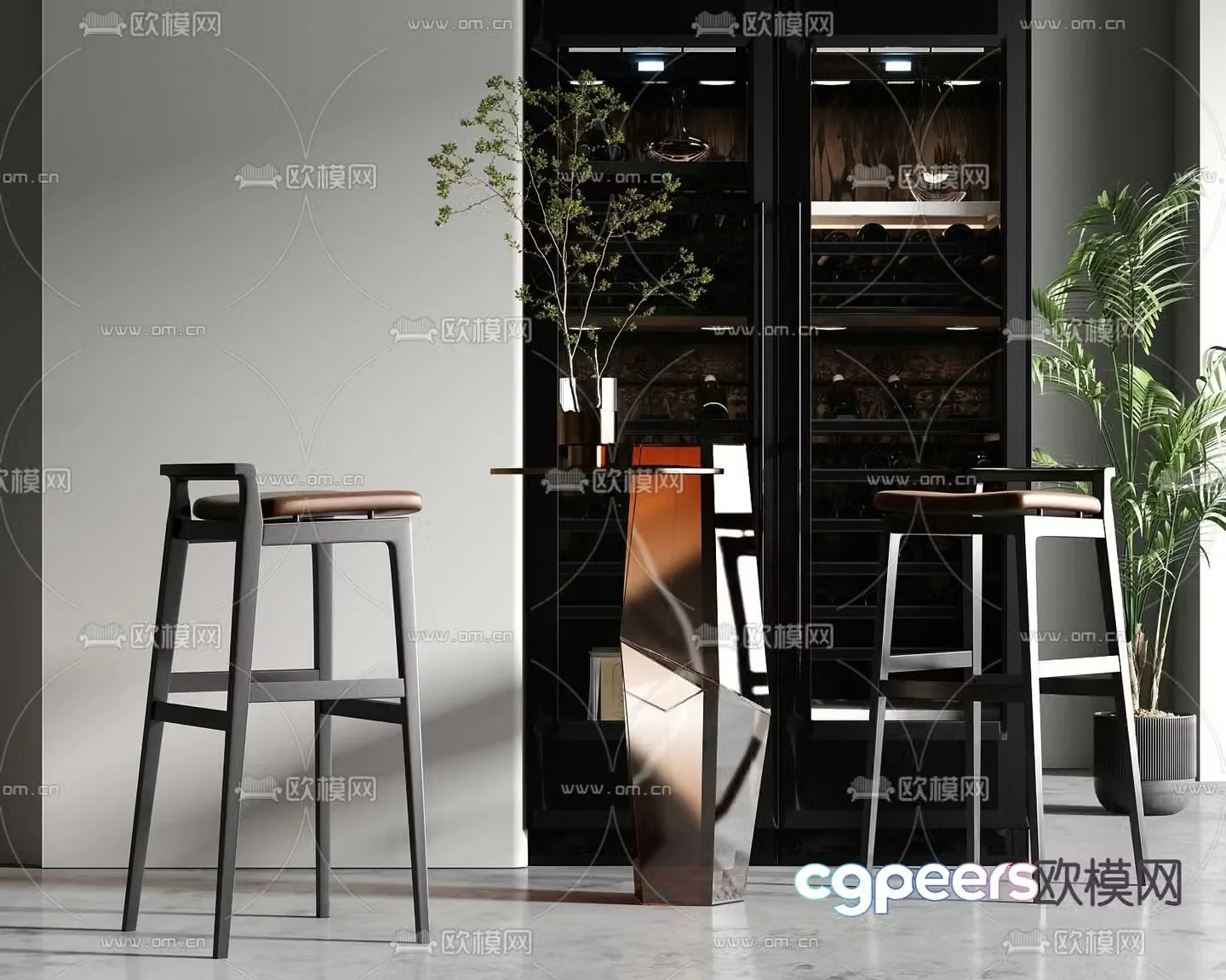 Wine tasting area bar chair 3d model