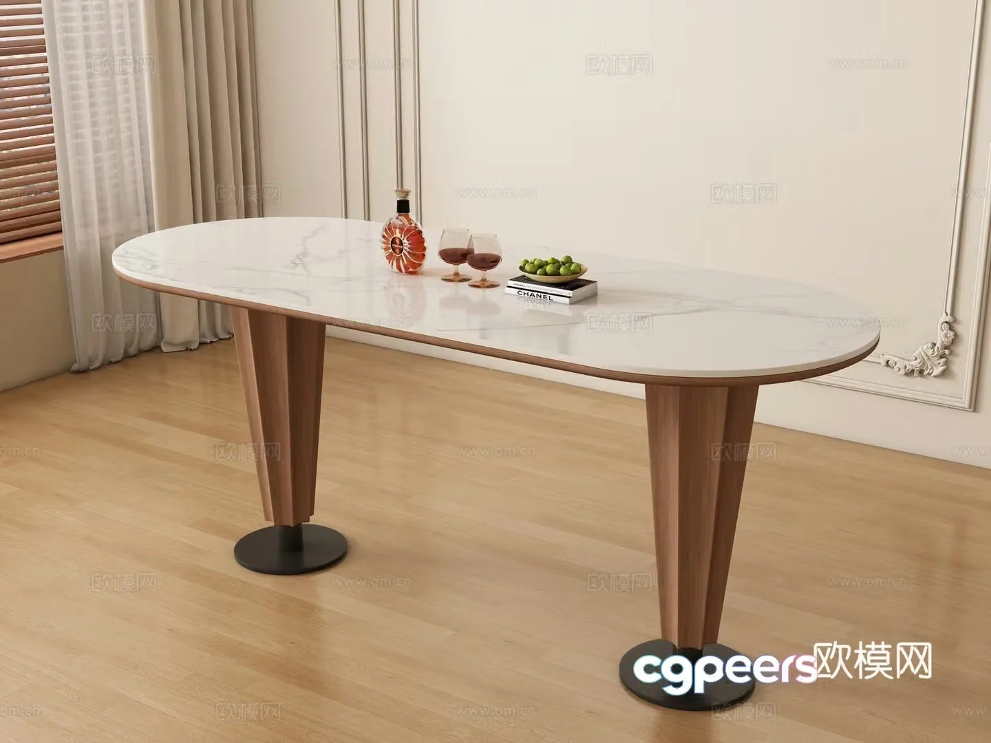 Modern long dining table 3d model