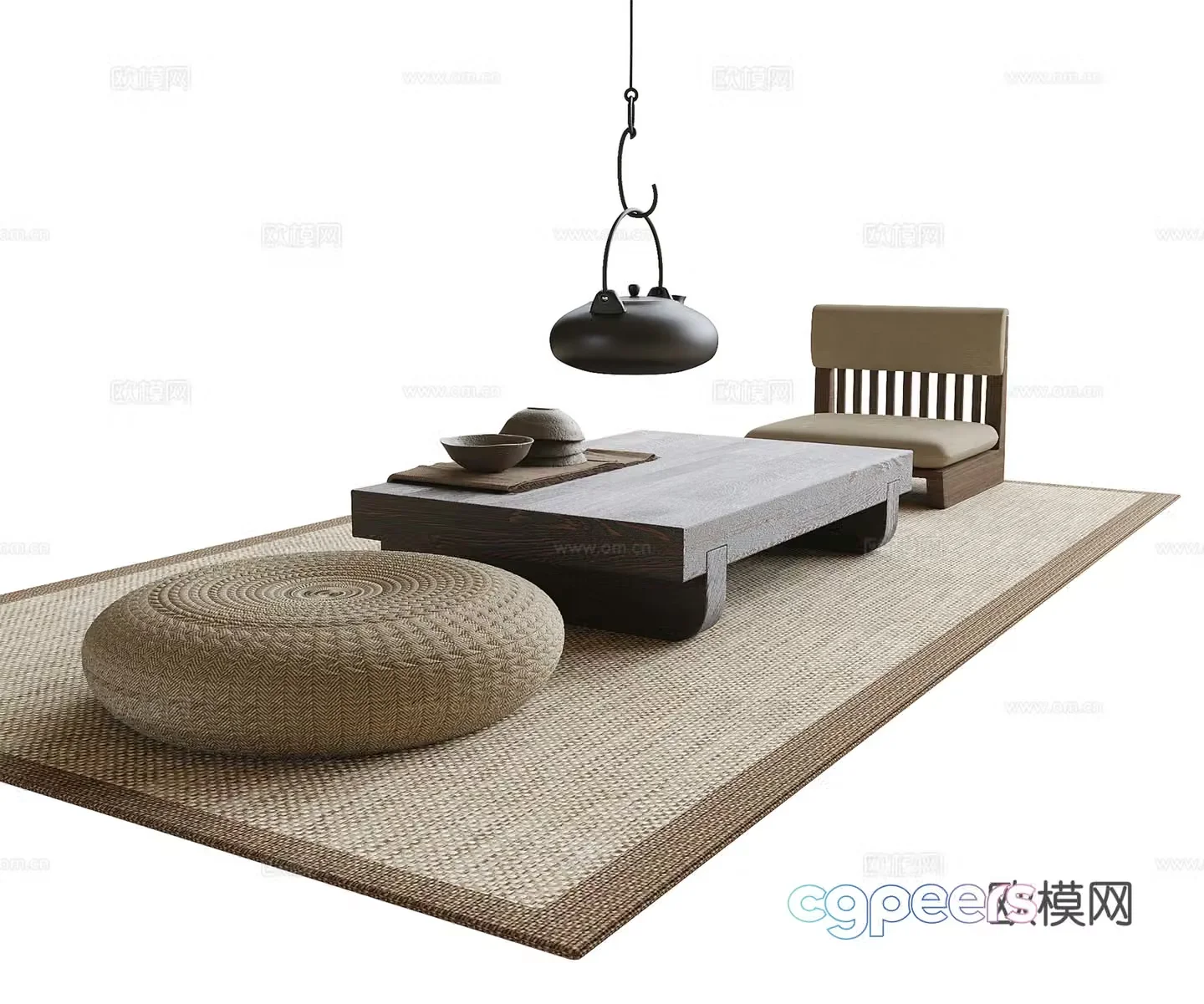 Modern tatami tea table and chair cushion tea chair 3d model