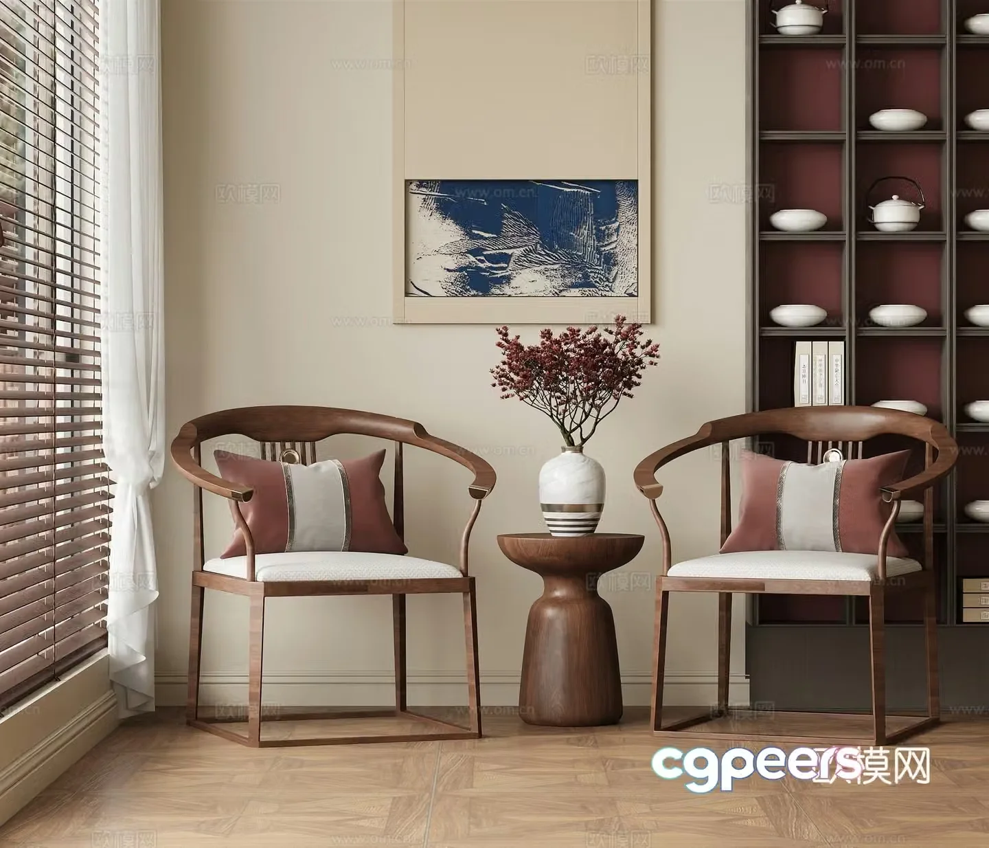 New Chinese style leisure chair wooden chair cloth chair 3d model