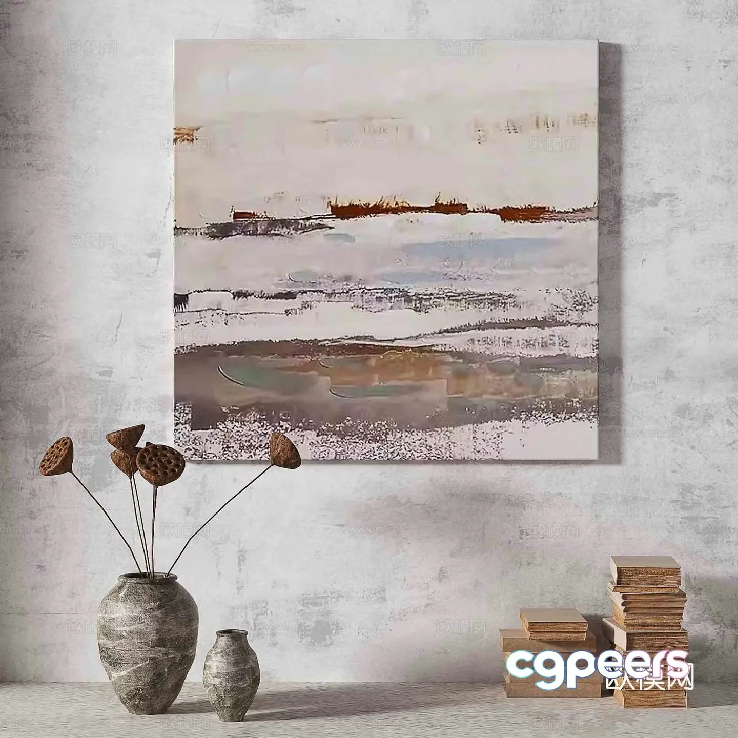 Wabisa retro texture abstract decorative painting 3d model