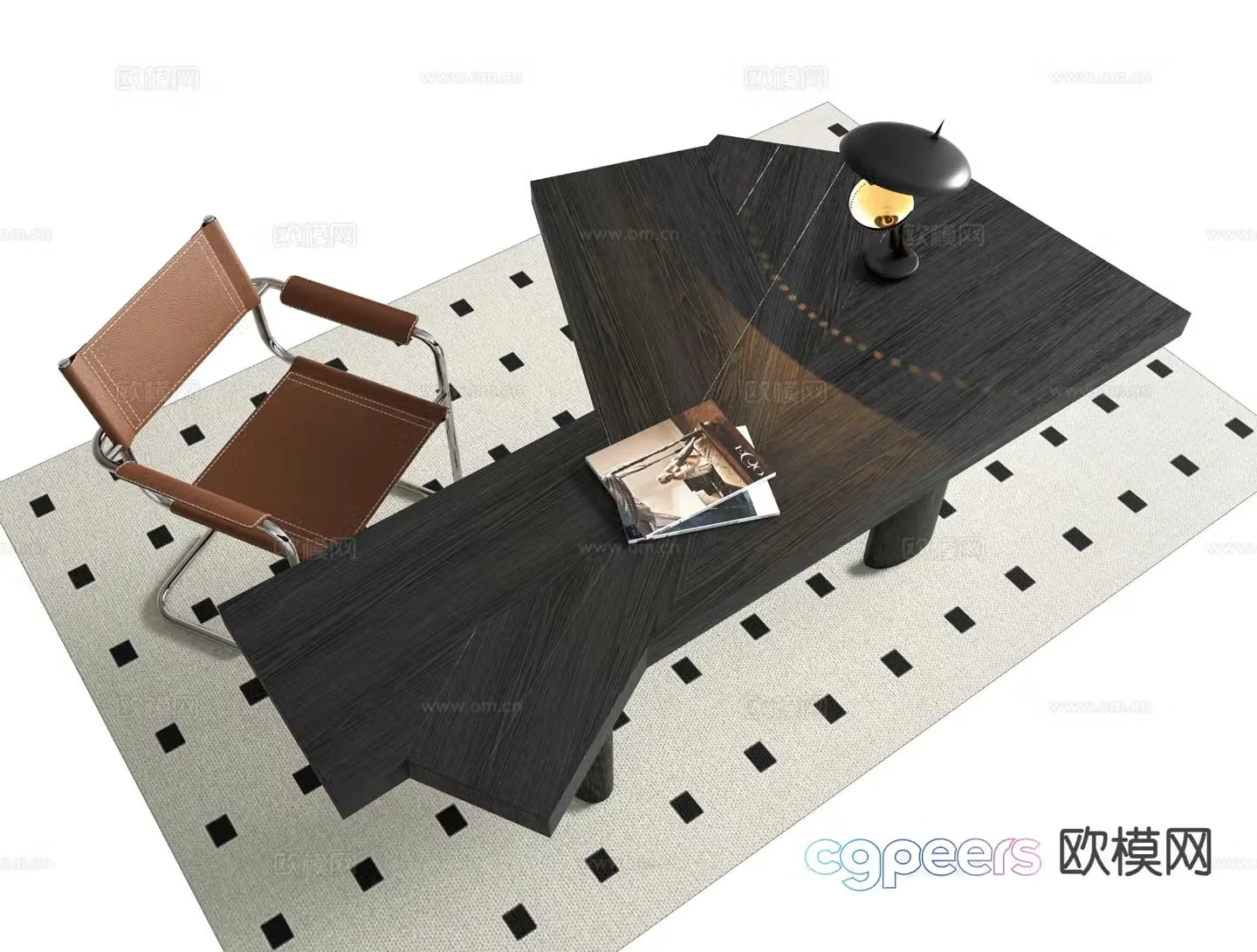 Modern desk chair fan shaped desk 3d model