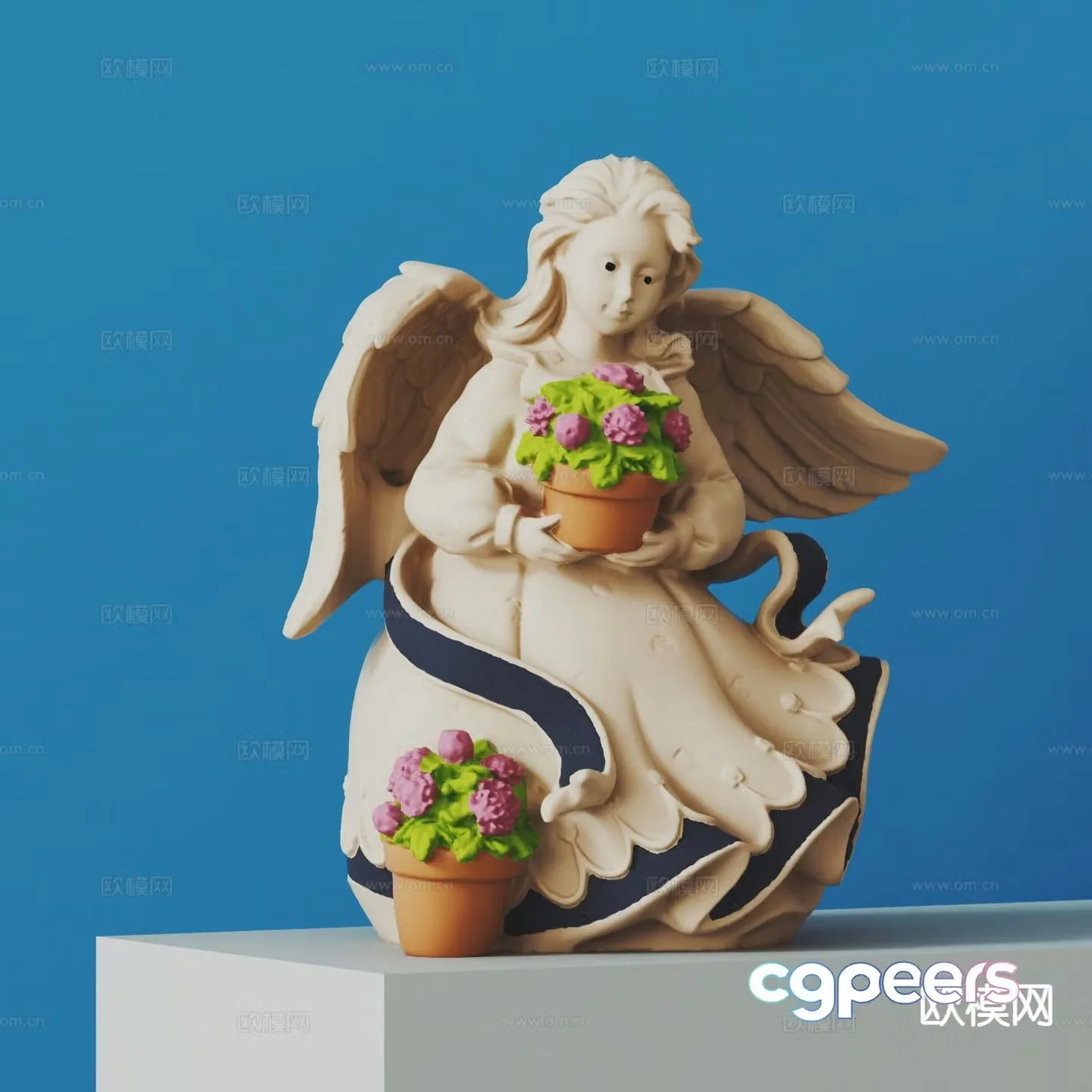 European angel sculpture clay ceramic sculpture bouquet girl 3D model