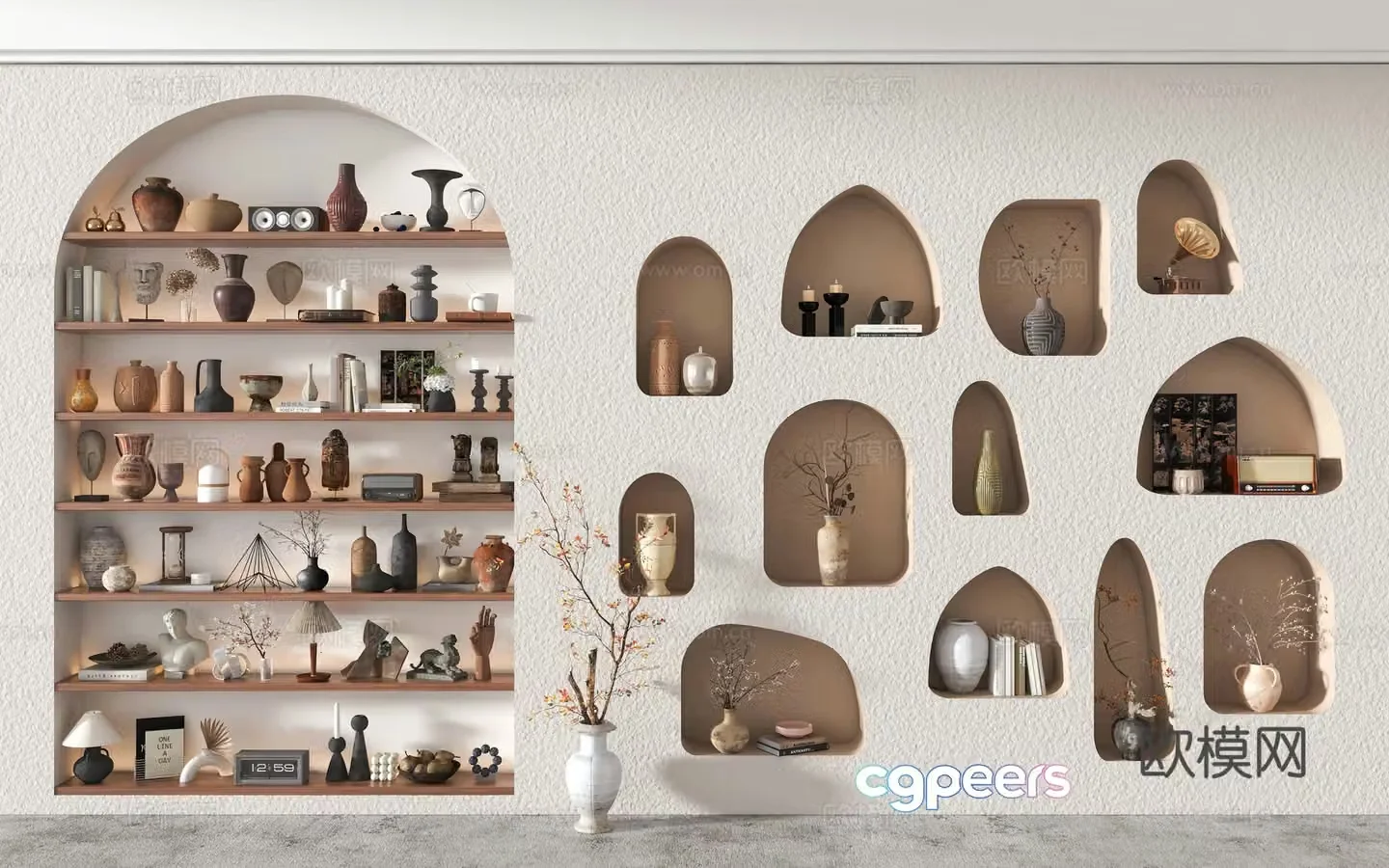 Wasabi pot furnishings ornaments medieval style ornaments combination pottery pot dry branches vase flower art pottery pot ceramic 3D model