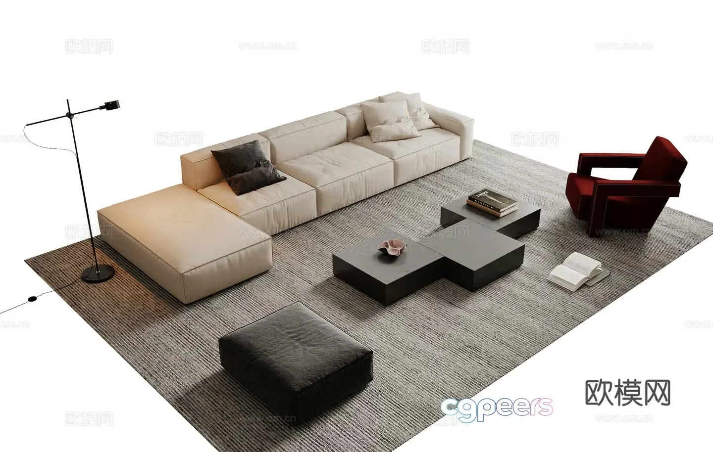 Modern sofa coffee table modular sofa 3d model