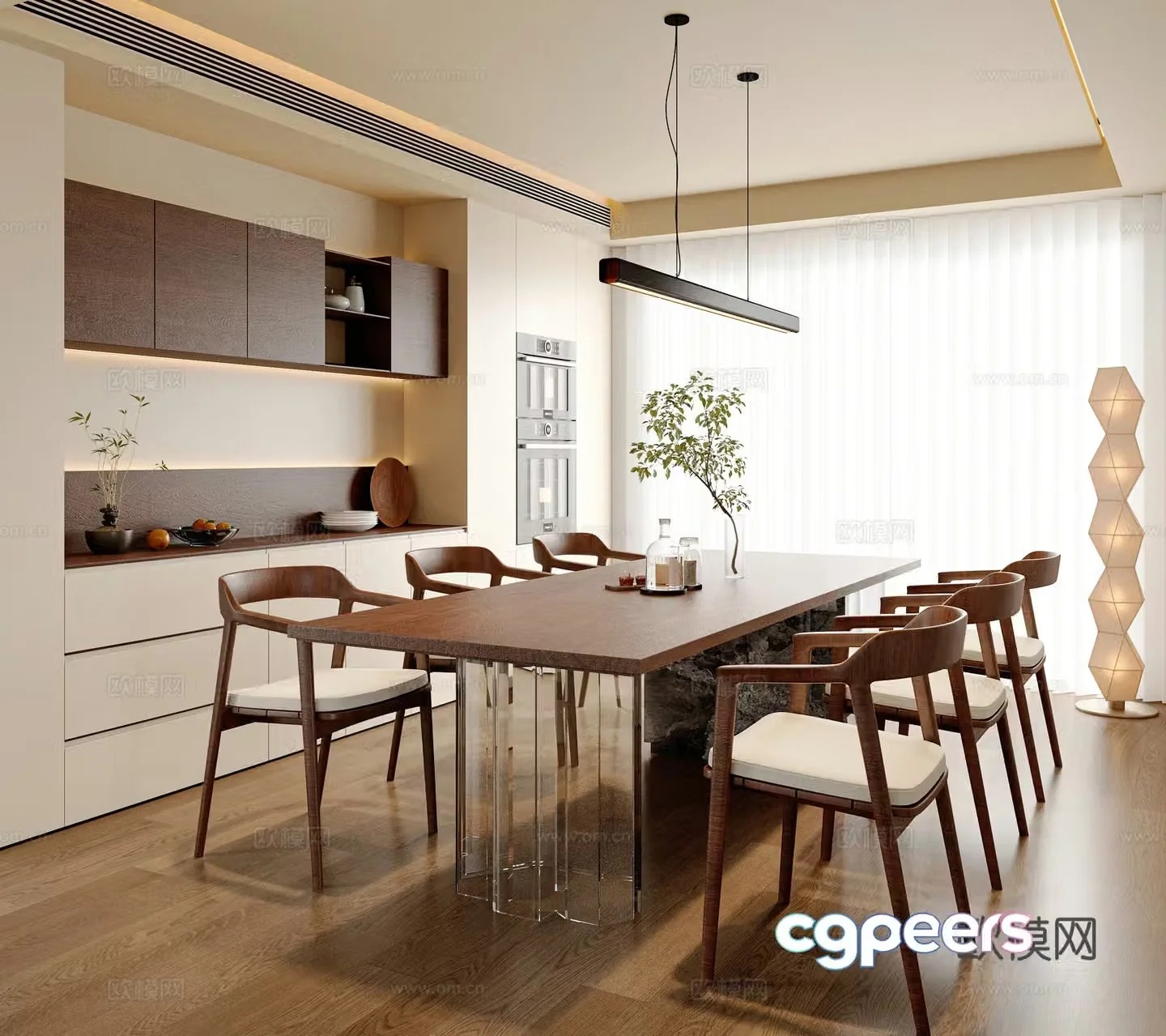 New Chinese Song style restaurant dining table and chair combination sideboard floor lamp accessories ornaments 3D model