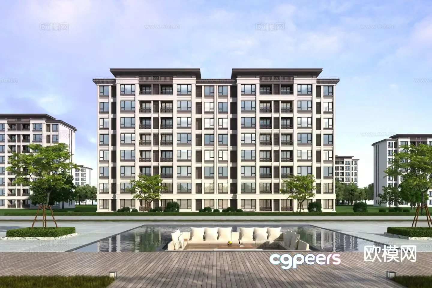 New Chinese style residential building exterior 3D model