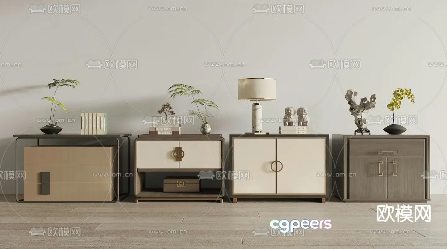New Chinese style bedside table 3d model