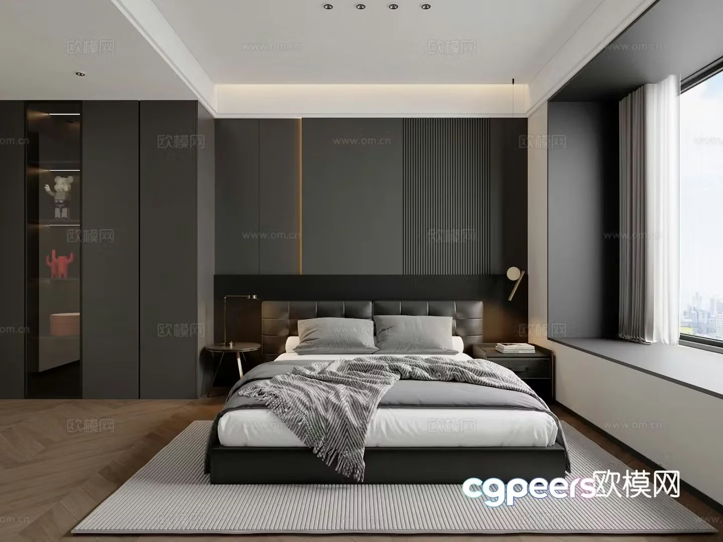 Modern bedroom Italian bedroom Dark wind bedroom Black and white gray Wardrobe 33d model