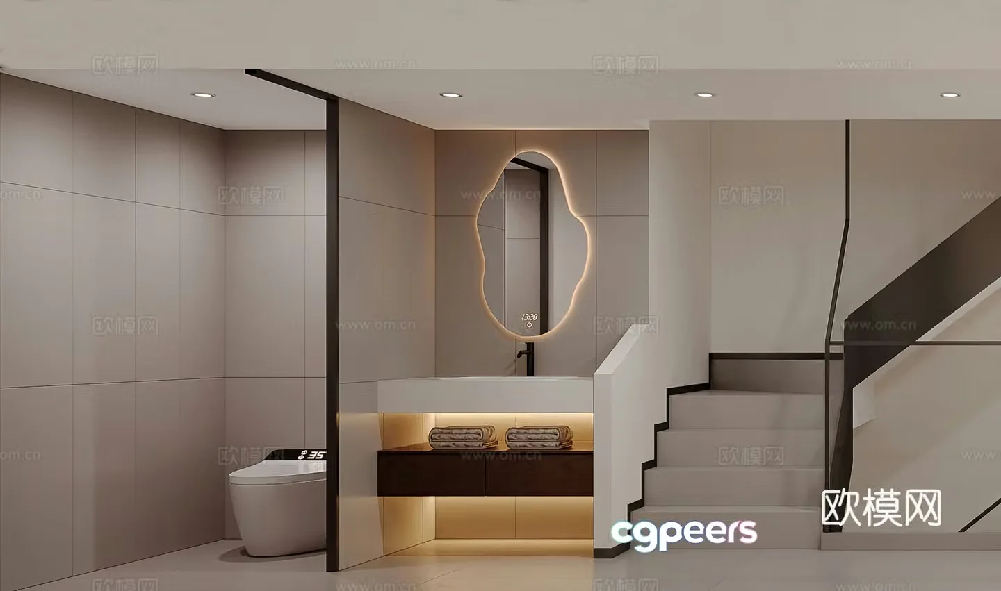 Modern washbasin bathroom dry area toilet entrance hall aisle stairs simple 3d model