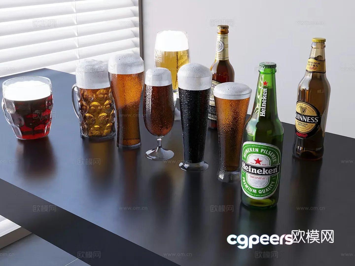 Beer wine wine bottle wine glass 3D model