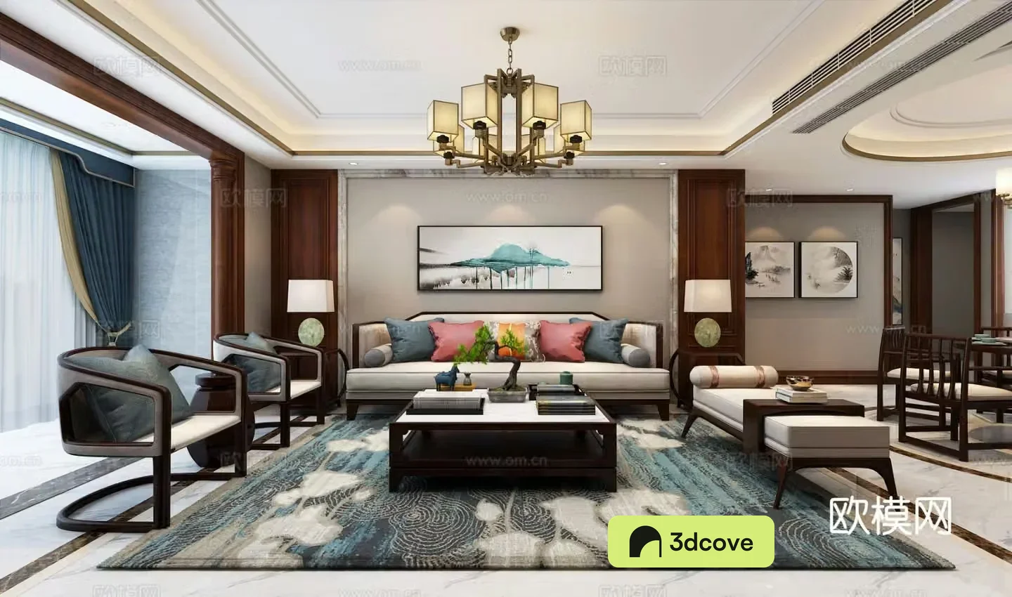 New Chinese style living and dining room