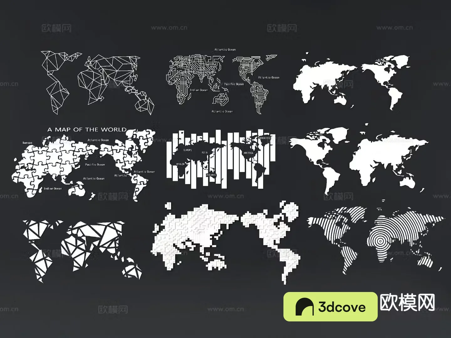 Modern world map wall decoration
