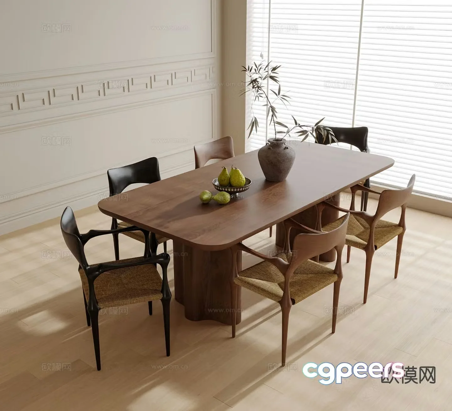 Medieval style dining table and chairs 3d model