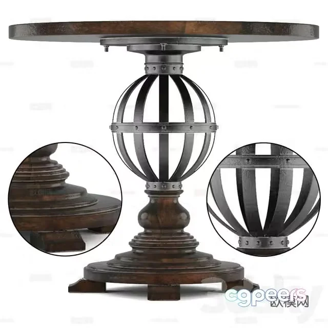 European solid wood dining table 3D model