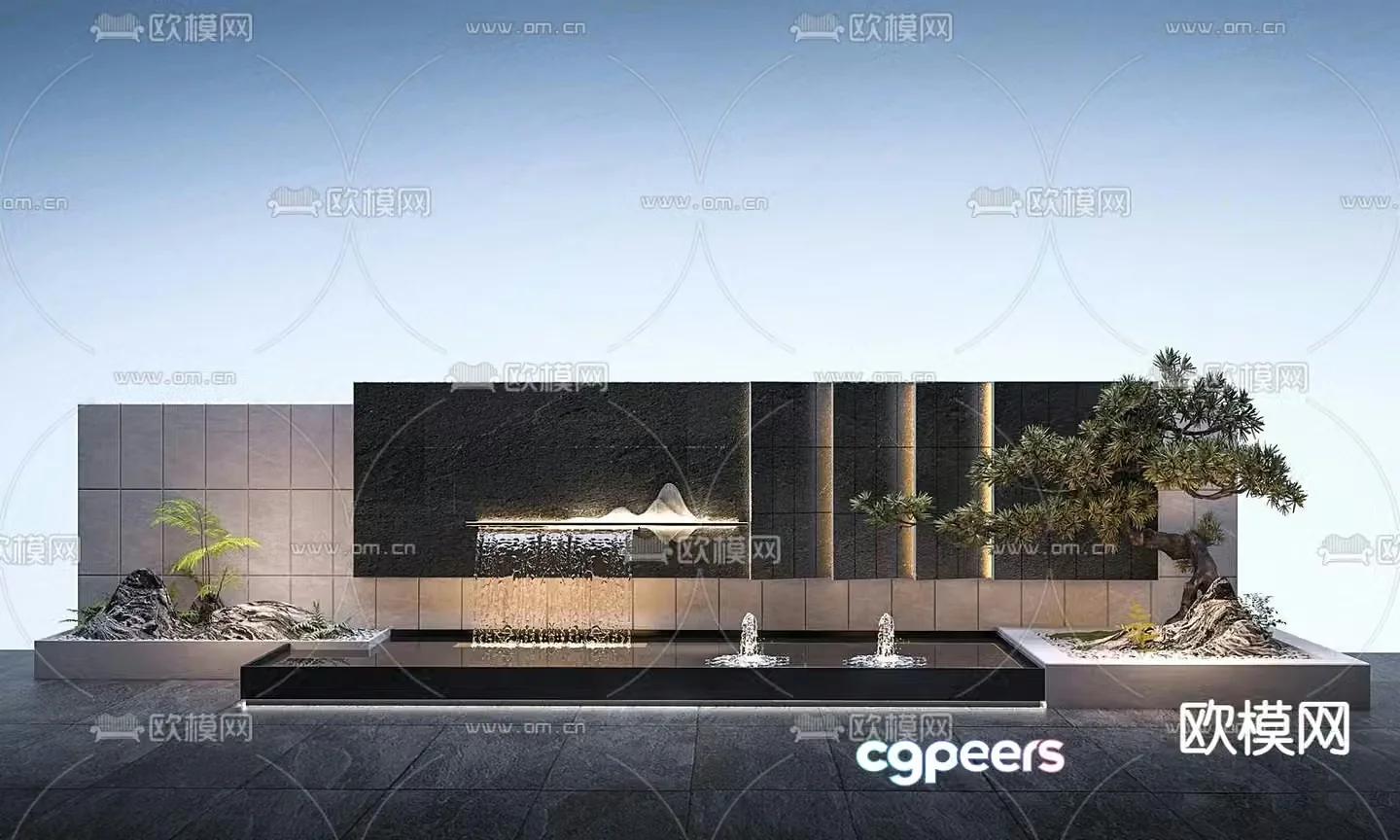 Fountain sketch 3D model of stacked water feature wall