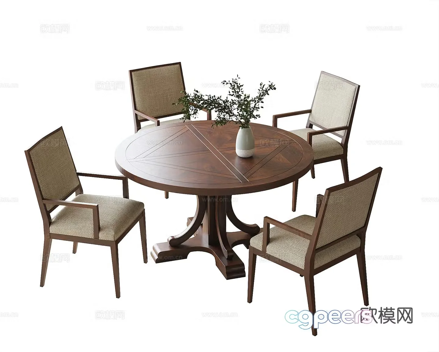 French dining table and chairs Round dining table and dining chairs Single chair 3d model