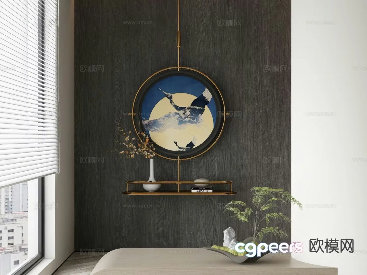 New Chinese style decorative painting round hanging ornament 3D model