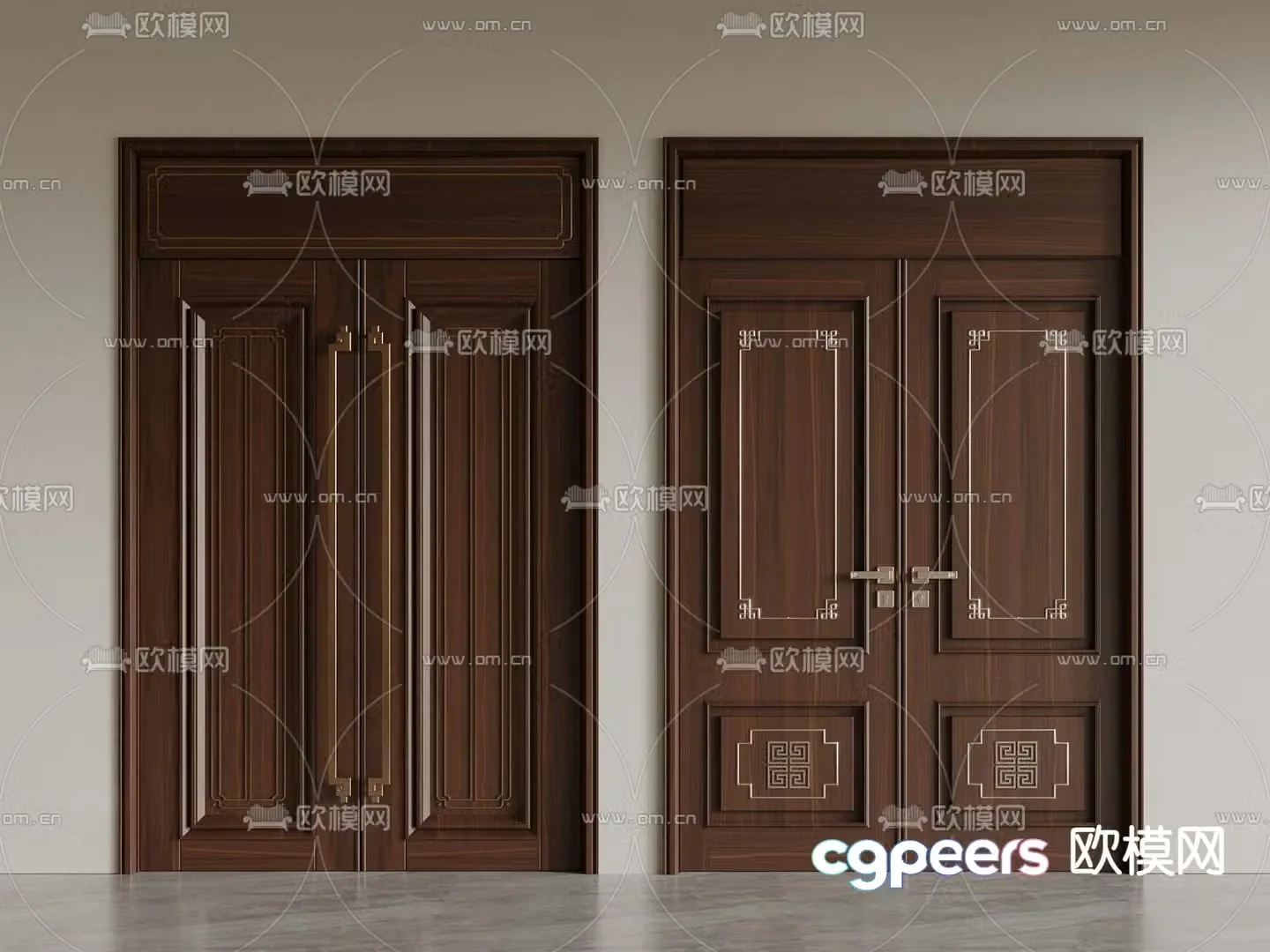 New Chinese style double-opening door entrance door 3D model