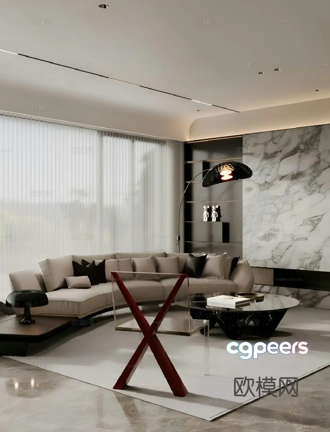 Italian modern villa living room sofa living room single chair living room without owner light 3d model