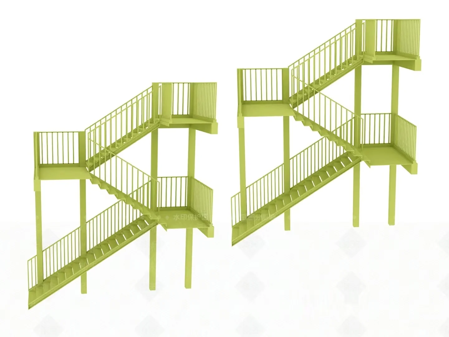 Green Metal Staircase 3D Model – 4356 – VRAY Render