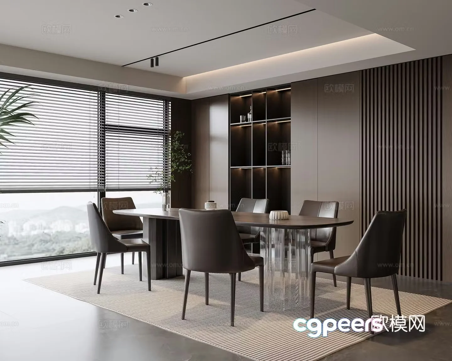 Modern Italian home restaurant Dining table and chair combination Wine cabinet Chandelier ornaments Refrigerator Appliance 3D model