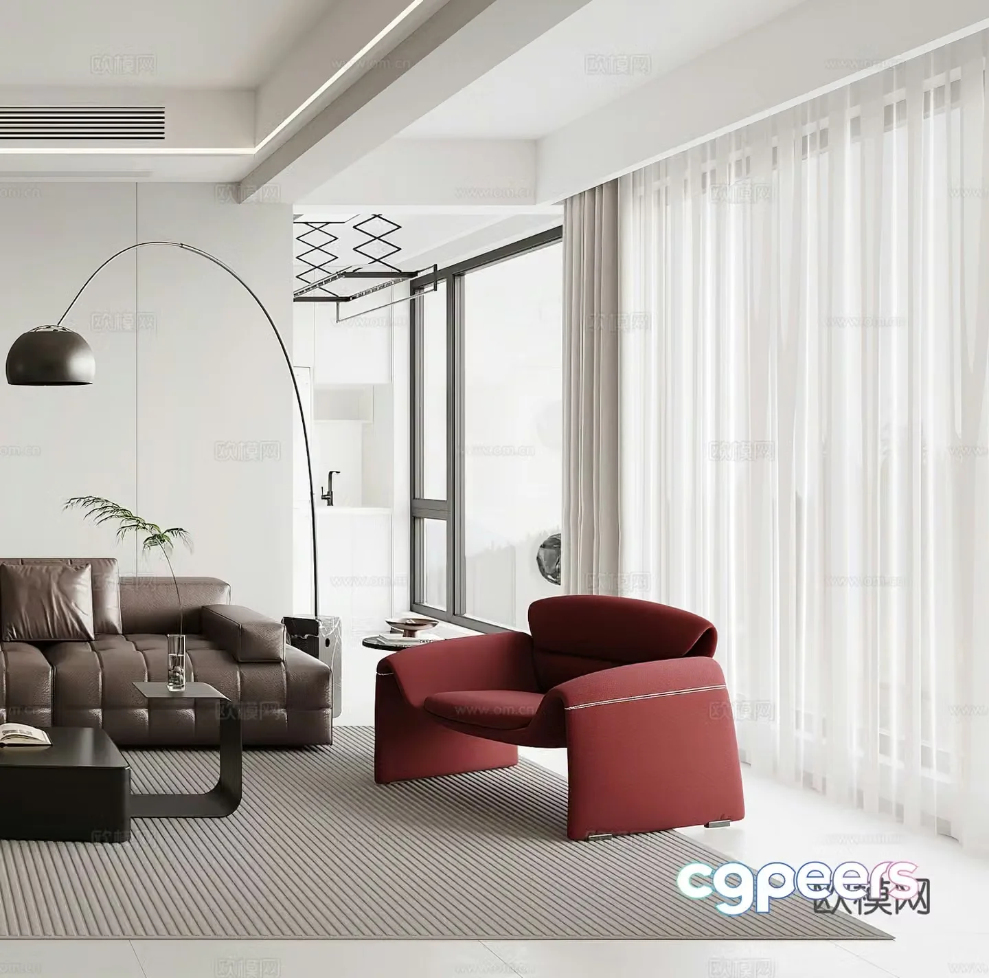 Modern leisure chair floor lamp simple Italian side table corner table single chair G6753d model