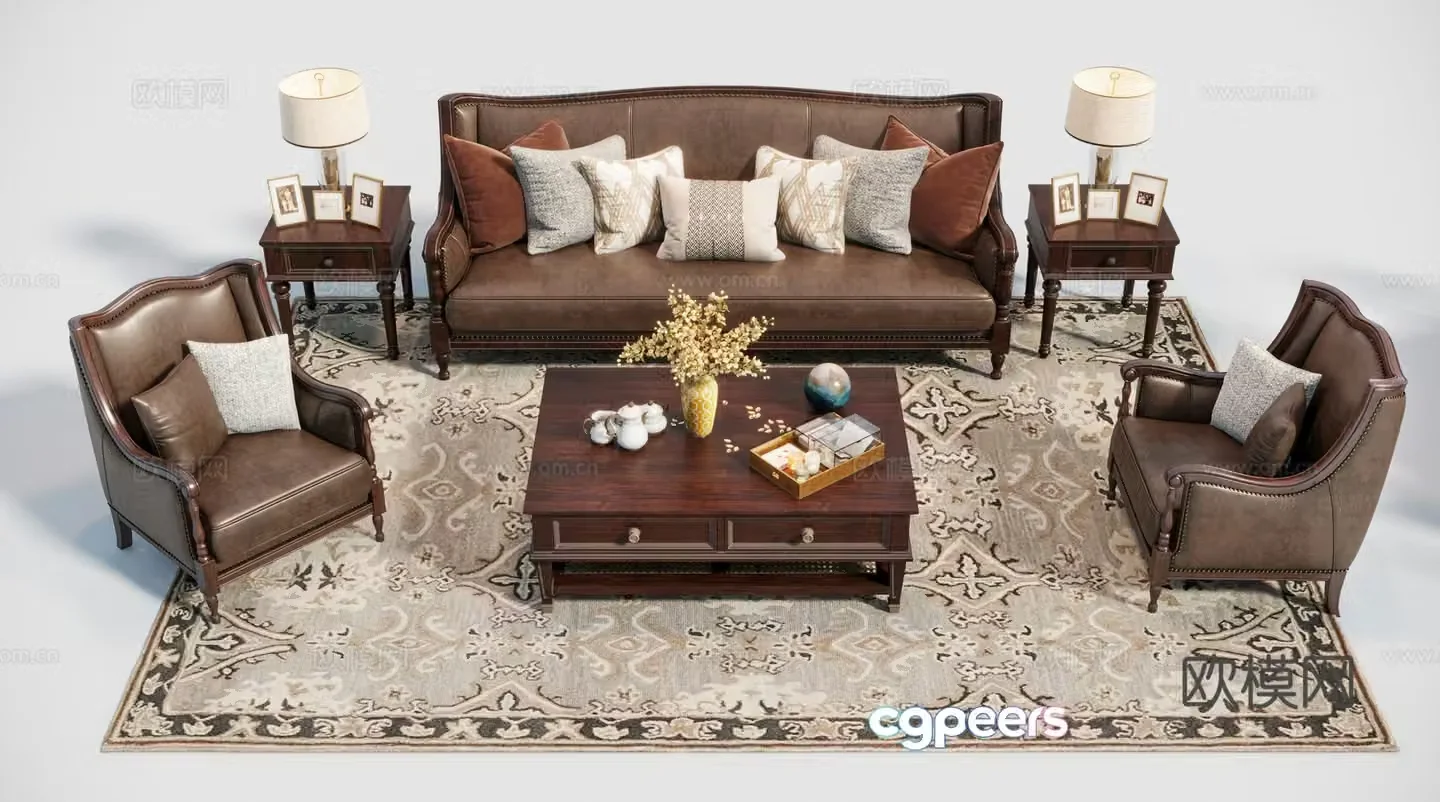 American leather sofa set 3d model
