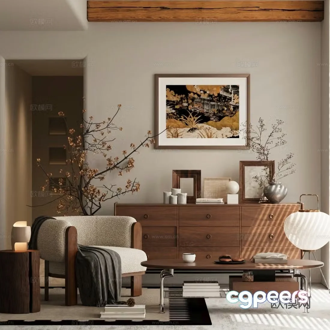 Medium style leisure chair entrance cabinet 3D model