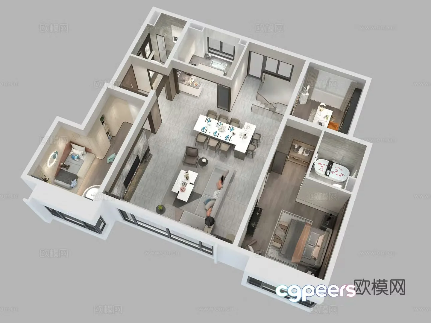 Aerial view 3D model of home decoration model room