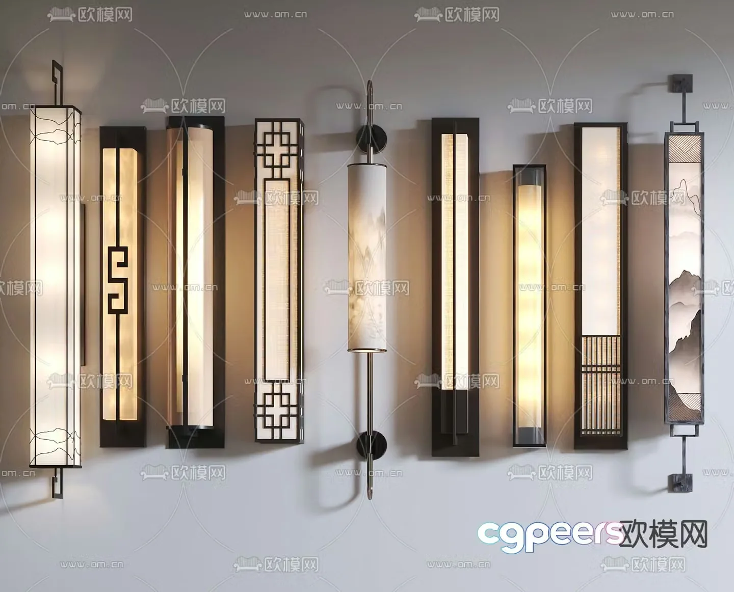 New Chinese style wall lamp long wall lamp 3d model
