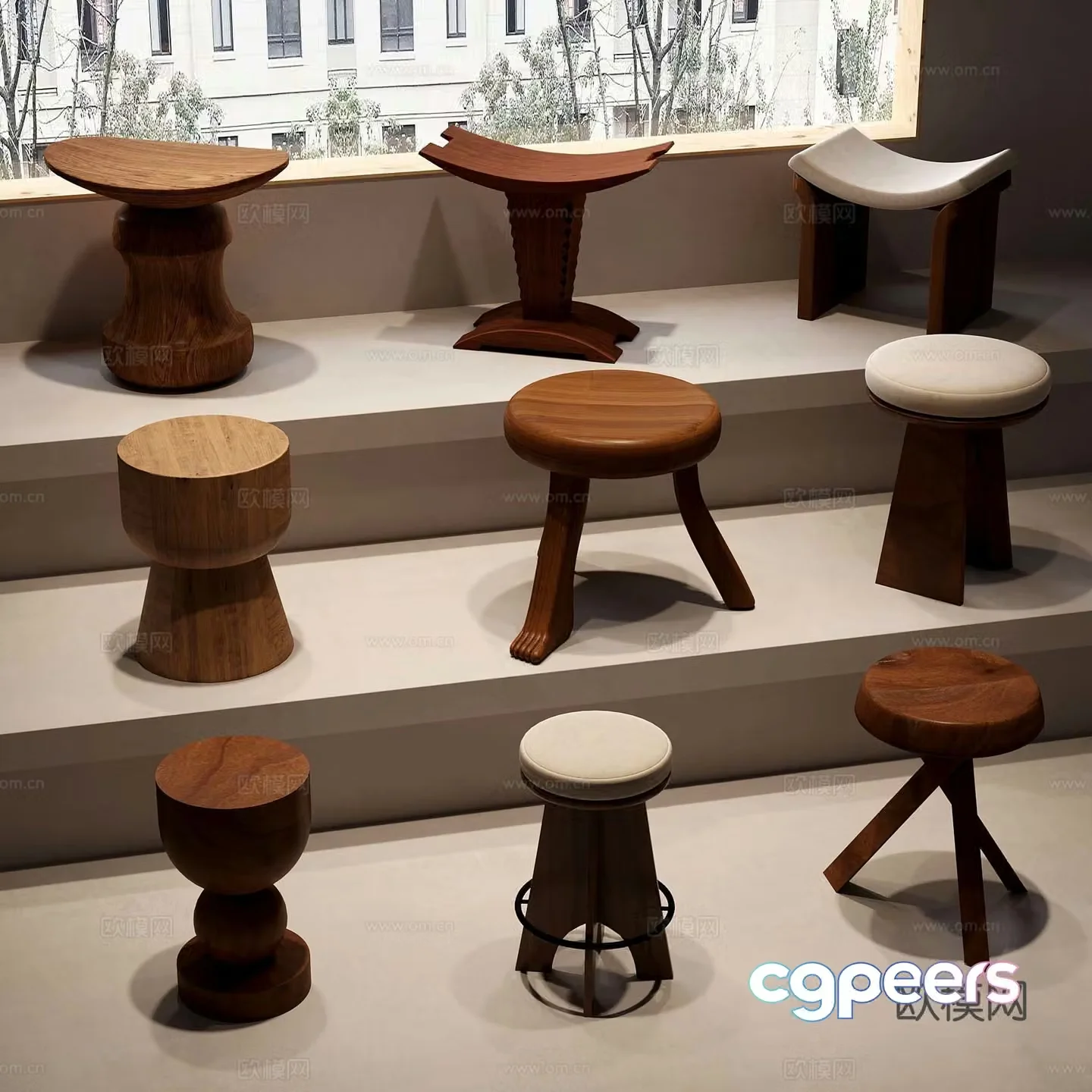 29 Wasabi Middle Style Stool Solid Wood Stool 3D Model