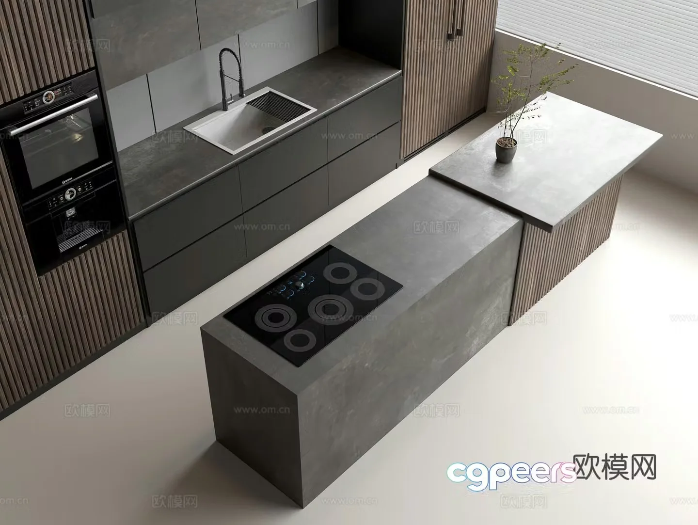 Nakajima Bar Restaurant Bar Water Bar Faucet Sink Oven Combination Flowerpot Green Plant 3D Model