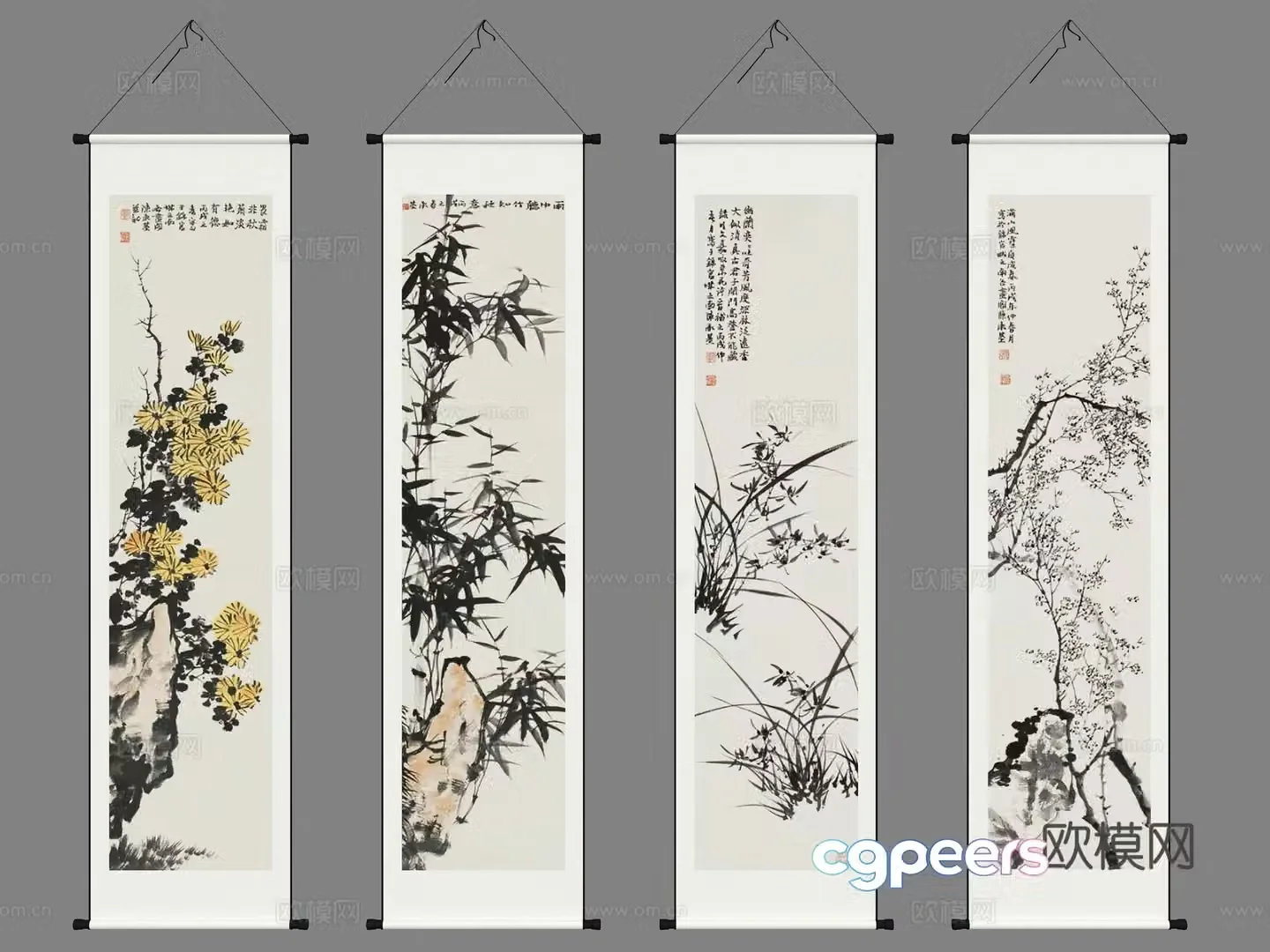 New Chinese style scroll calligraphy painting calligraphy and painting brush calligraphy and calligraphy 3D model
