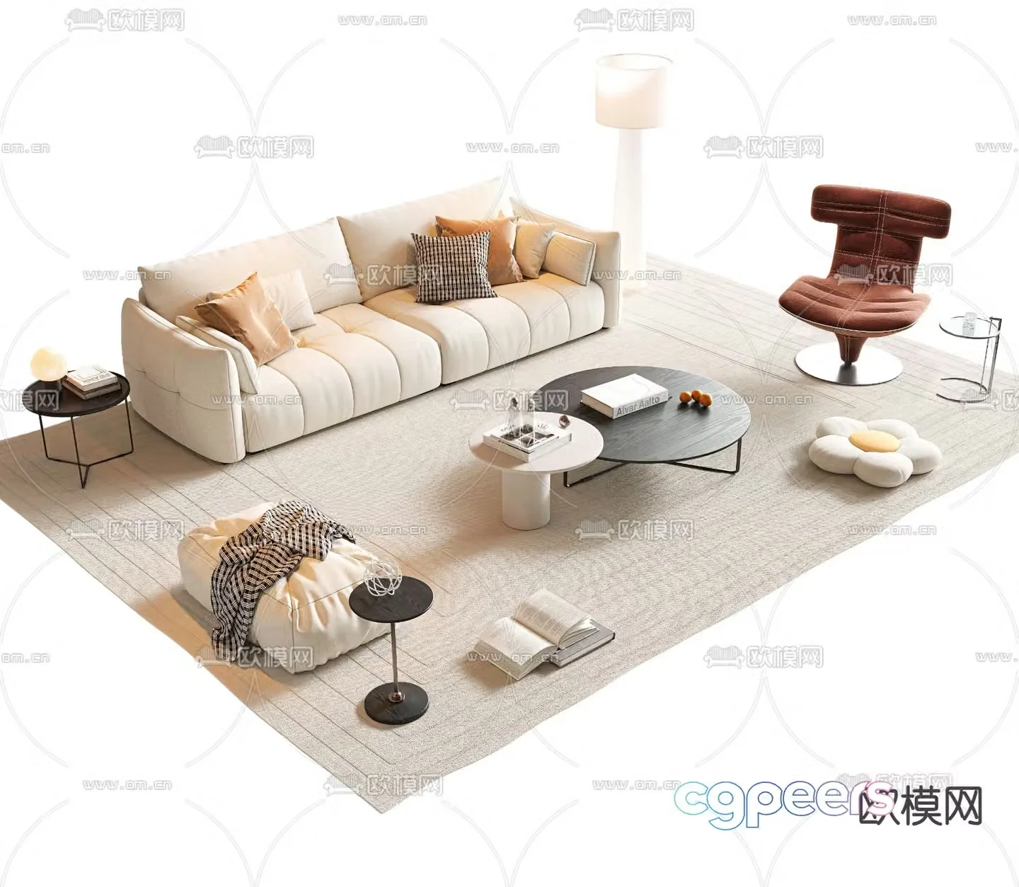 Cream style modular sofa 3d model