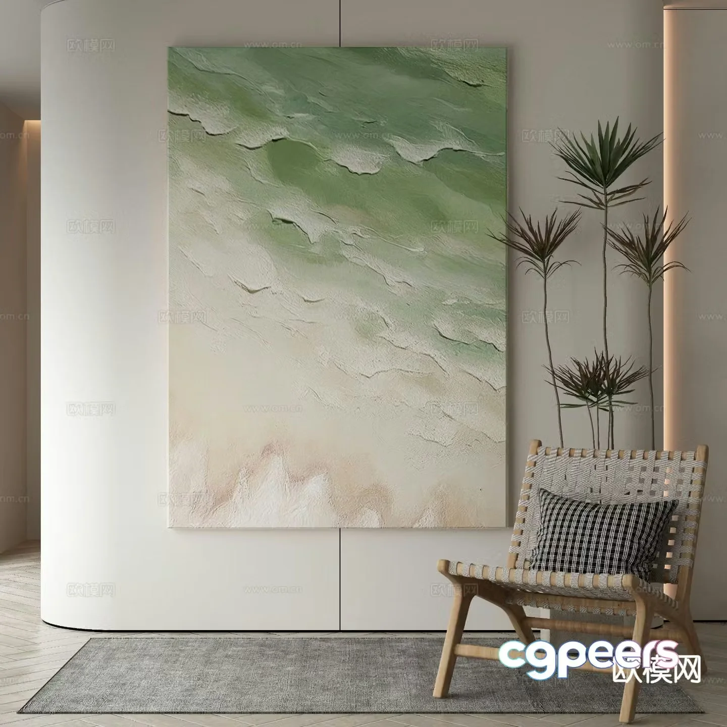 Modern decorative painting gradient painting ocean wave oil painting 3d model