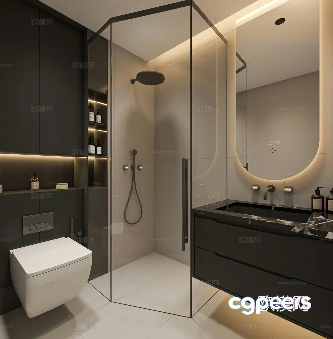 Italian bathroom premium gray bathroom black and white gray bathroom 3D model