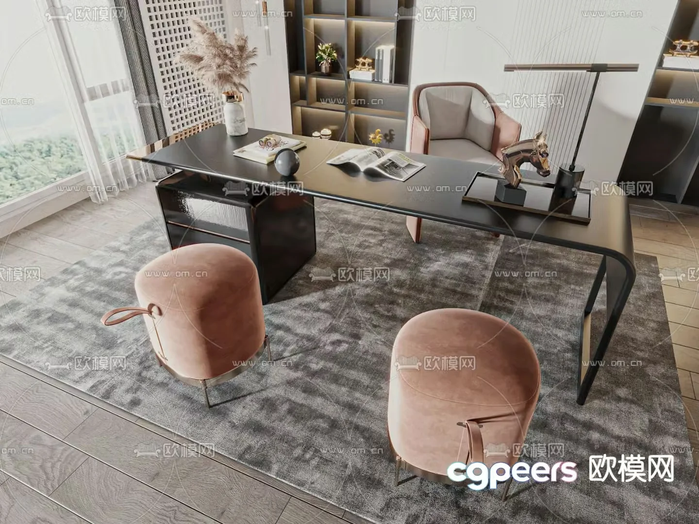Light luxury desk and chair desk and chair 3d model