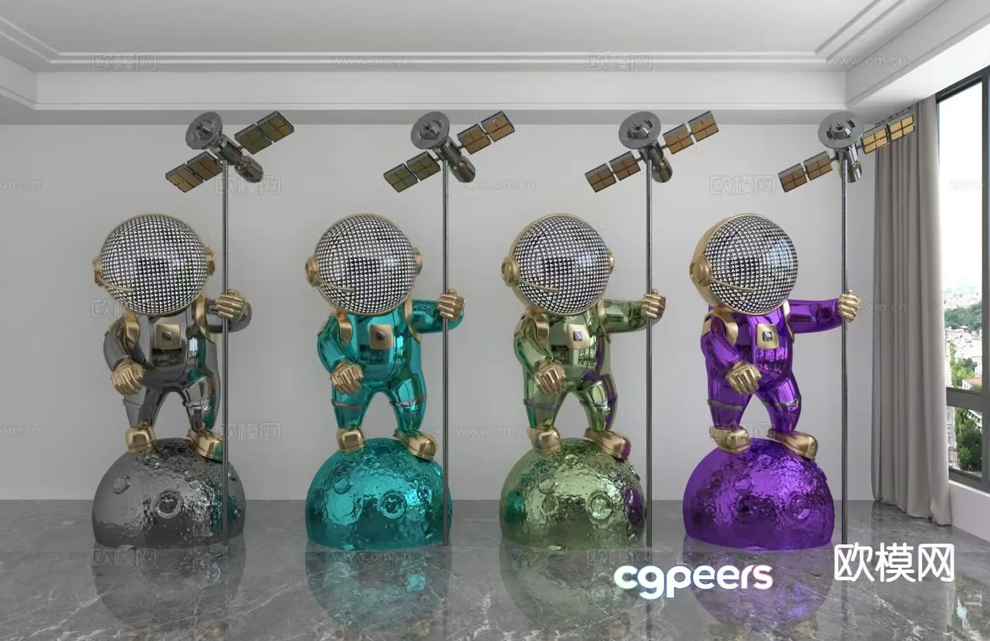 Color laser astronaut trendy ornament 3D model
